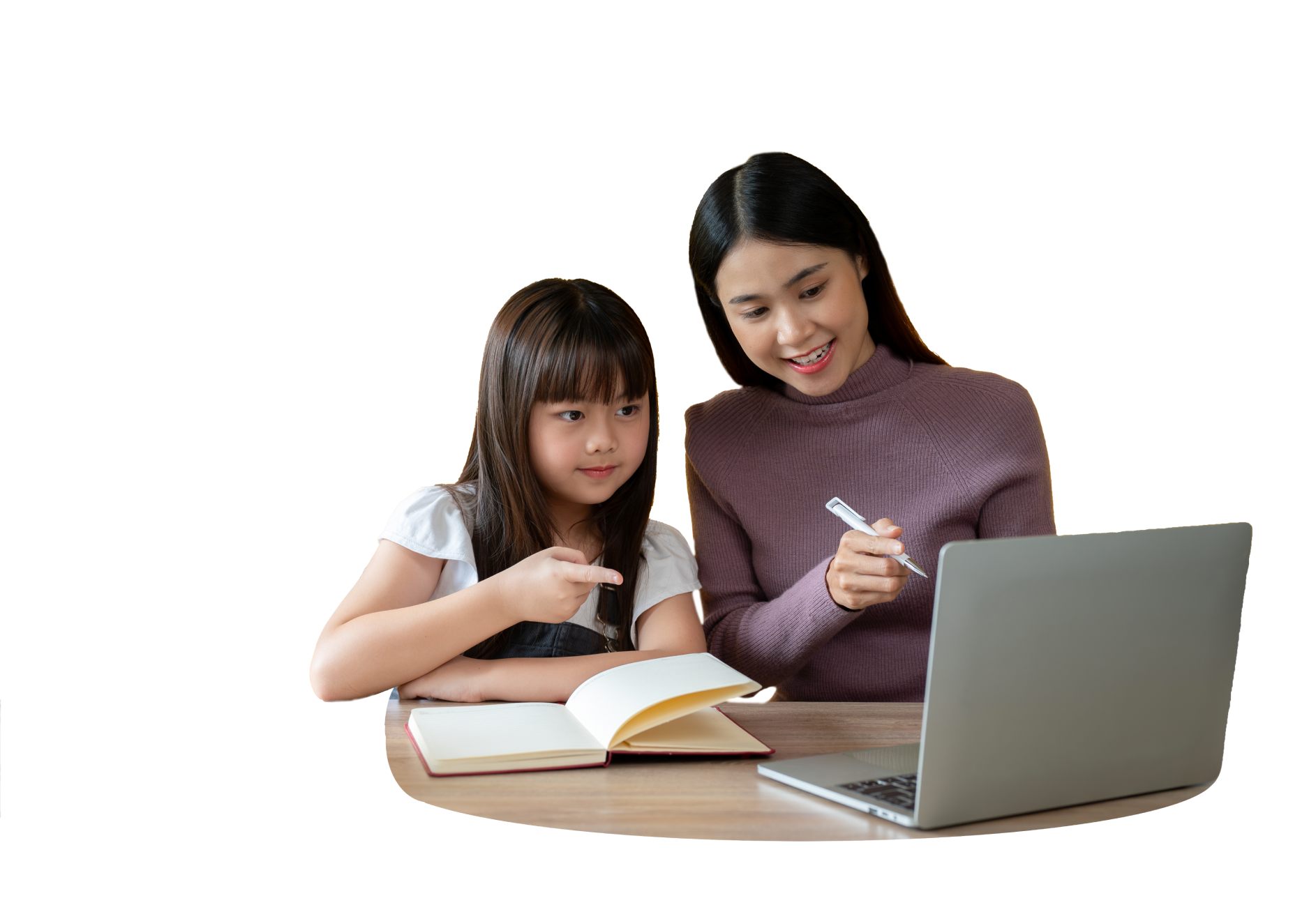 Woman showing student the best laptop for students.