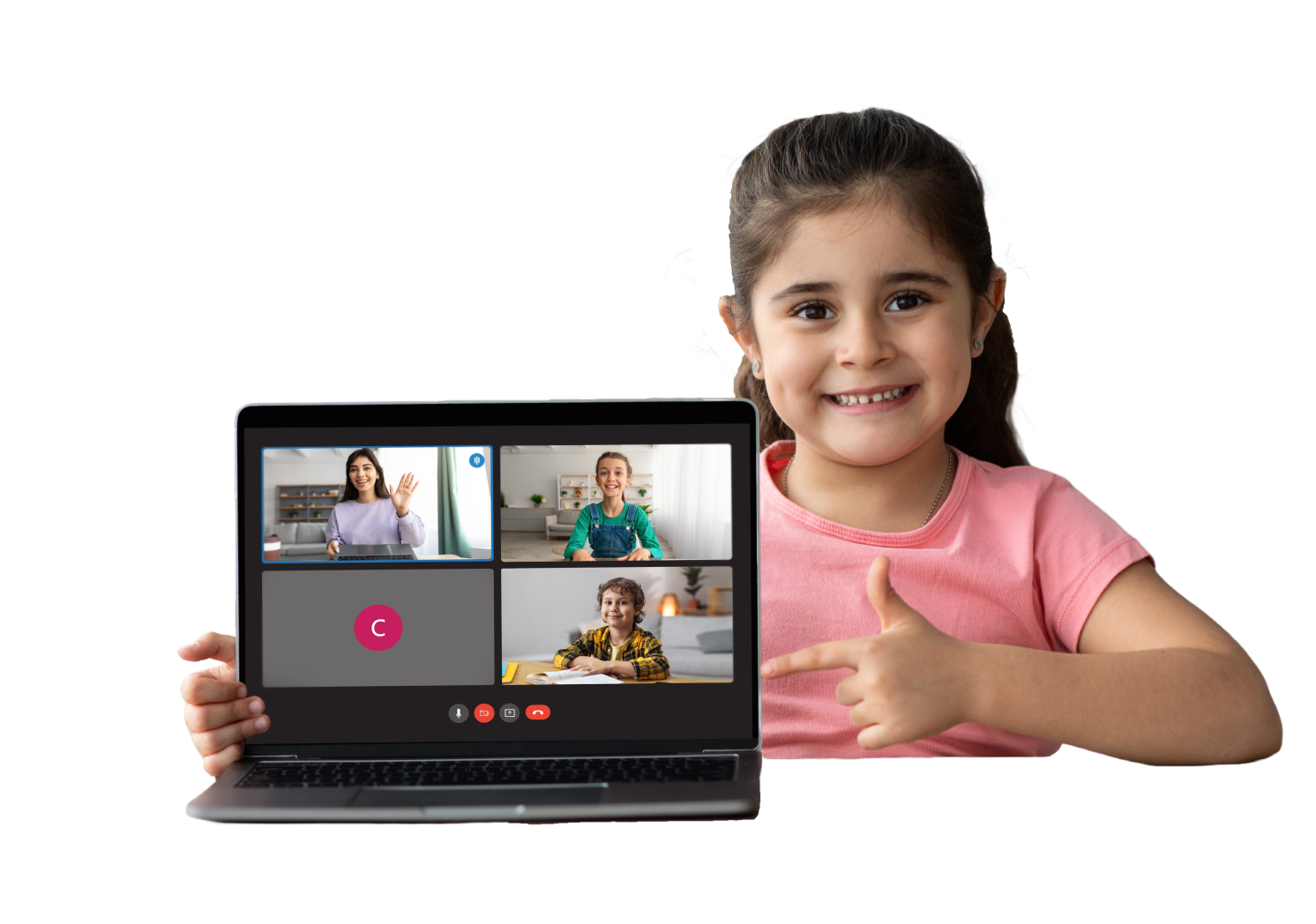 Little girl with a chromebook charger learning about web cameras for chromebooks