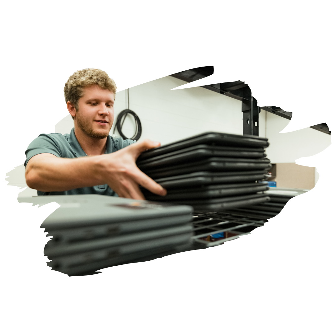 A team member with Acer Chromebook parts